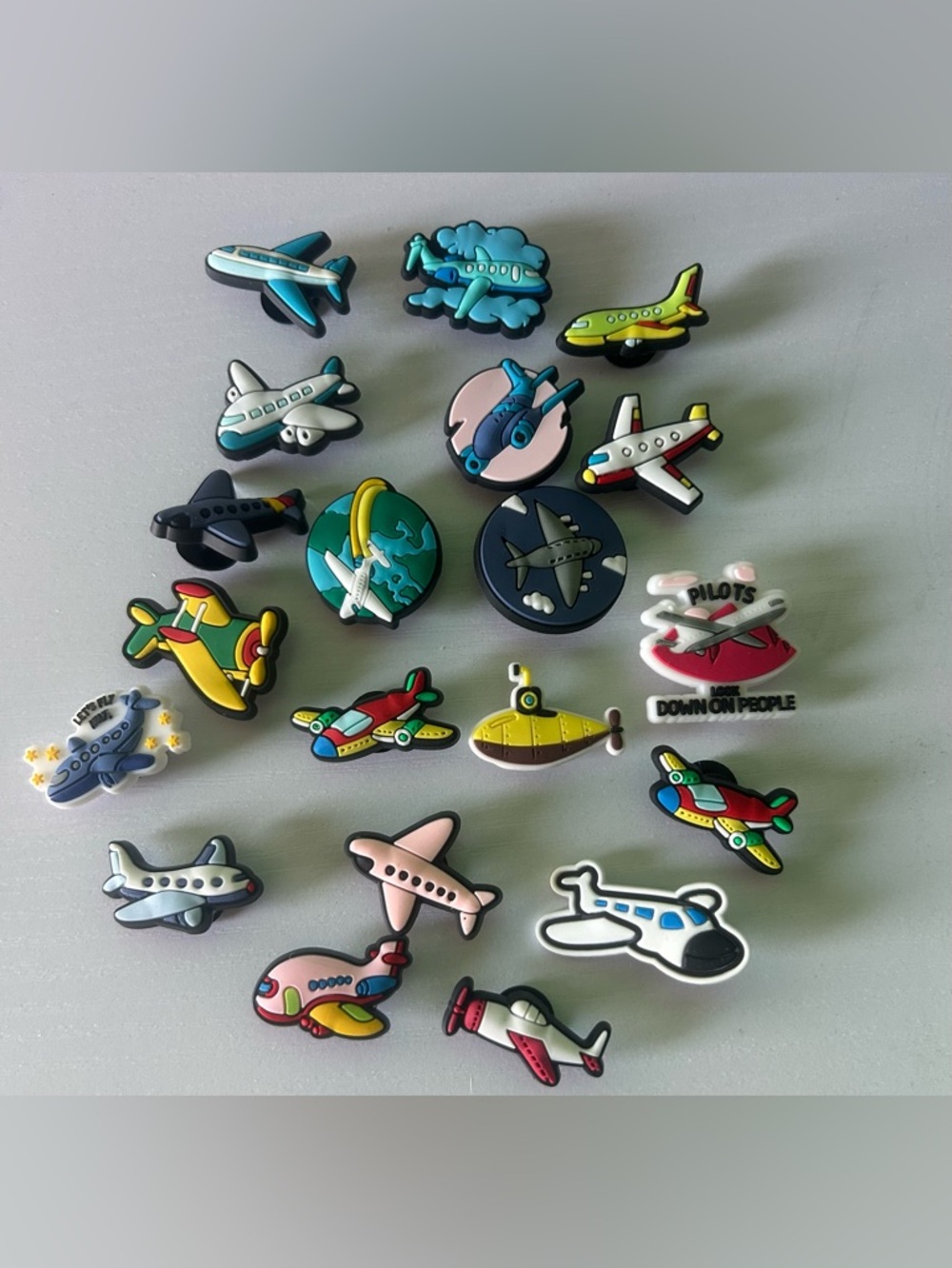 Kids Colorful Airplane Shoe Charms - Assorted Blue, Green, Yellow, Pink